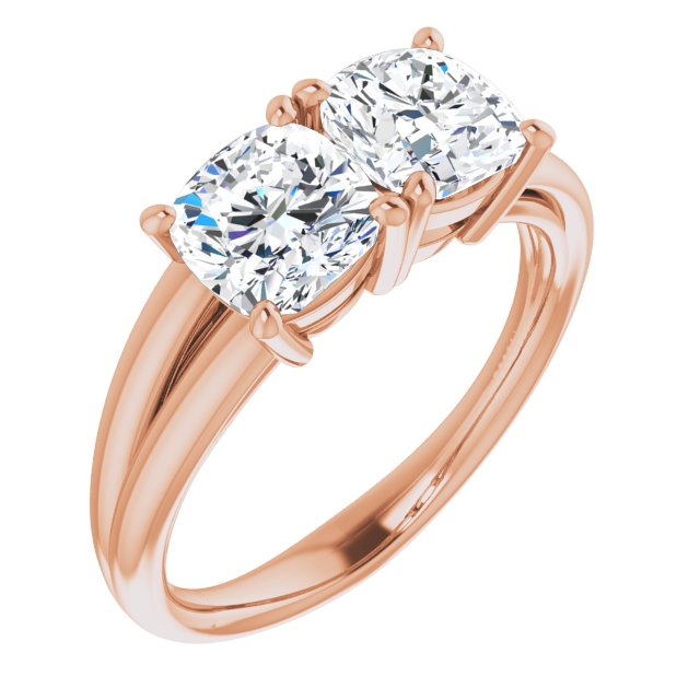 10K Rose Gold Customizable Two-Stone Cushion Cut with Split Band