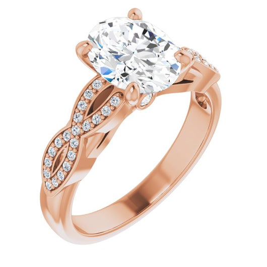 10K Rose Gold Customizable Oval Cut Design featuring Infinity Pavé Band and Round-Bezel Peekaboos