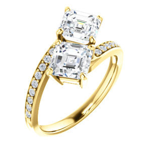 Cubic Zirconia Engagement Ring- The Phoebe (Customizable Enhanced 2-stone Double Asscher Cut Design With Round Pavé Band)