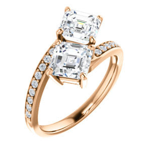 Cubic Zirconia Engagement Ring- The Phoebe (Customizable Enhanced 2-stone Double Asscher Cut Design With Round Pavé Band)
