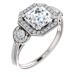 Cubic Zirconia Engagement Ring- The Téa (Asscher Cut Customizable 3-Stone Cathedral-Halo with Accented Band)