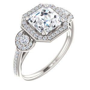 Cubic Zirconia Engagement Ring- The Téa (Asscher Cut Customizable 3-Stone Cathedral-Halo with Accented Band)