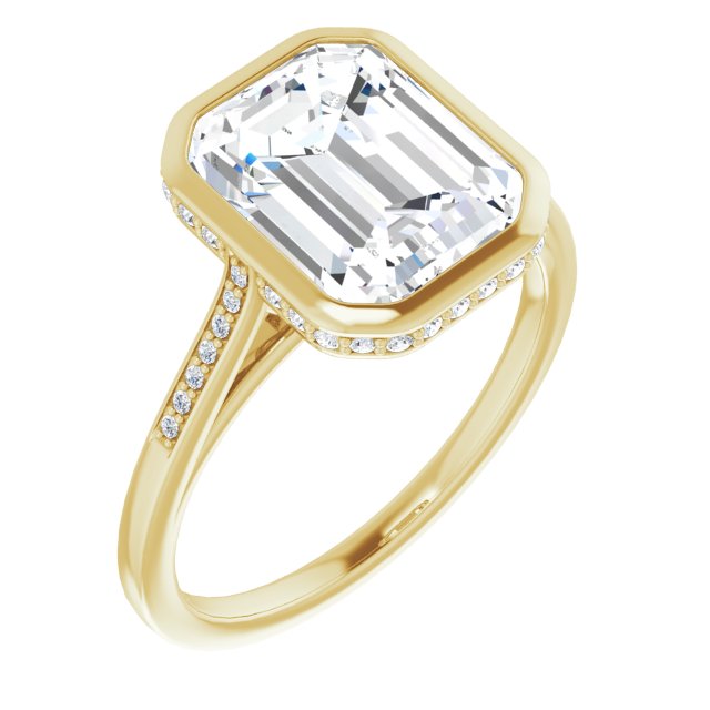 10K Yellow Gold Customizable Cathedral-Bezel Emerald/Radiant Cut Style with Under-halo and Shared Prong Band