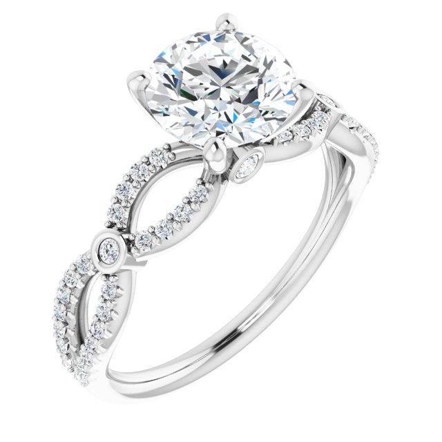 14K White Gold Customizable Round Cut Design with Infinity-inspired Split Pavé Band and Bezel Peekaboo Accents