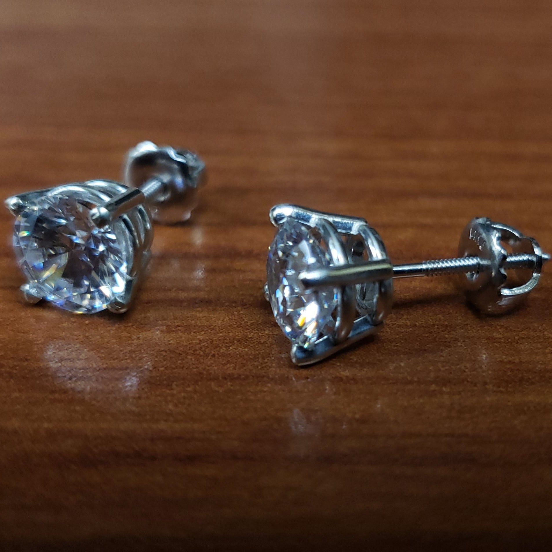 Cubic Zirconia Earrings-  (Ships Today) Customizable 4 Prong Round CZ Stud Earring Set With Screw Back