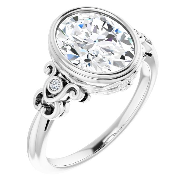 10K White Gold Customizable 5-stone Design with Oval Cut Center and Quad Round-Bezel Accents