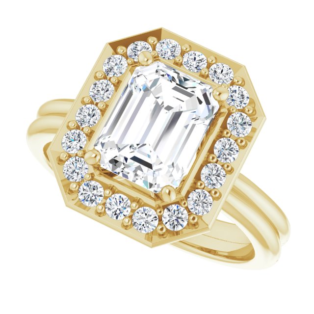 Cubic Zirconia Engagement Ring- The Gretchen (Customizable Cluster-Halo Accented Radiant Cut Style with Tapered Dual Band)