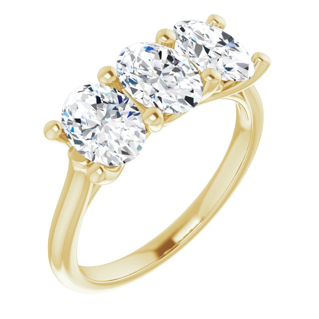10K Yellow Gold Customizable Triple Oval Cut Design with Thin Band