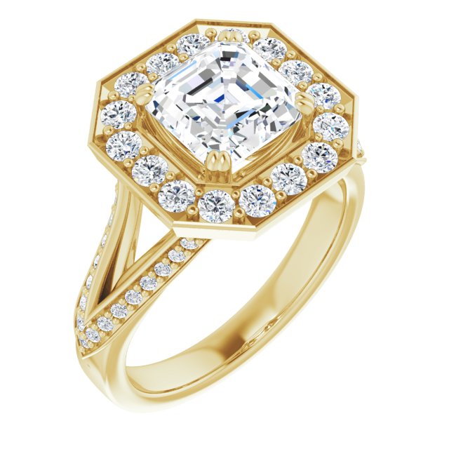 Cubic Zirconia Engagement Ring- The Darsha (Customizable Asscher Cut Center with Large-Accented Halo and Split Shared Prong Band)