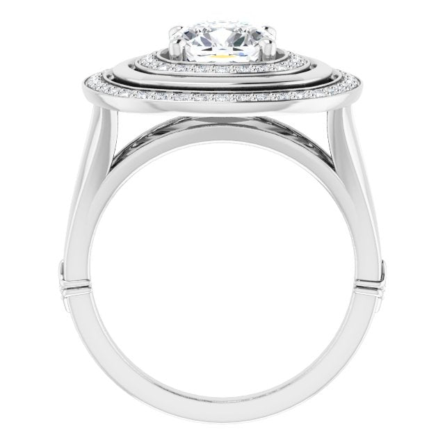 Cubic Zirconia Engagement Ring- The Allie (Customizable Cushion Cut Oversized 2x Halo Style with Knuckle Accented Split Band)