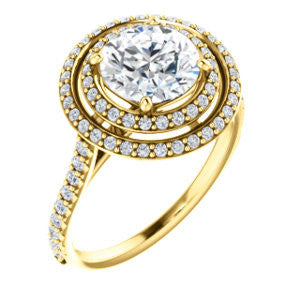 Cubic Zirconia Engagement Ring- The Alisa (Customizable Round Cut with Geometric Double Halo)