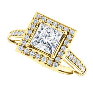 Cubic Zirconia Engagement Ring- The Susie Pat (Customizable Cathedral-set Princess Cut with Halo, Pavé and Horizontal Band Accents)