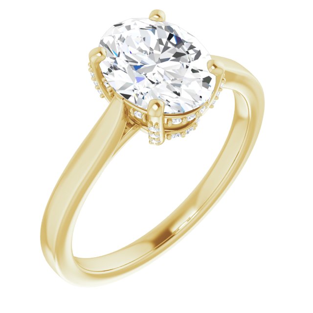 10K Yellow Gold Customizable Cathedral-Raised Oval Cut Style with Prong Accents Enhancement