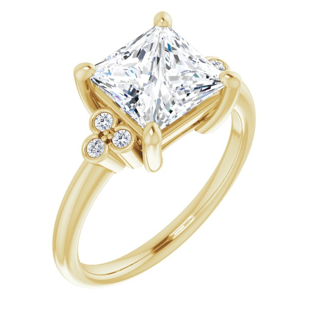 14K Yellow Gold Customizable 7-stone Princess/Square Cut Center with Round-Bezel Side Stones