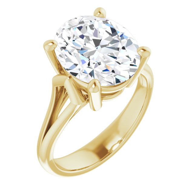 10K Yellow Gold Customizable Cathedral-Raised Oval Cut Solitaire with Angular Chevron Split Band