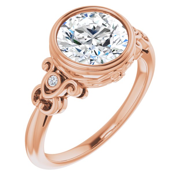 18K Rose Gold Customizable 5-stone Design with Round Cut Center and Quad Round-Bezel Accents