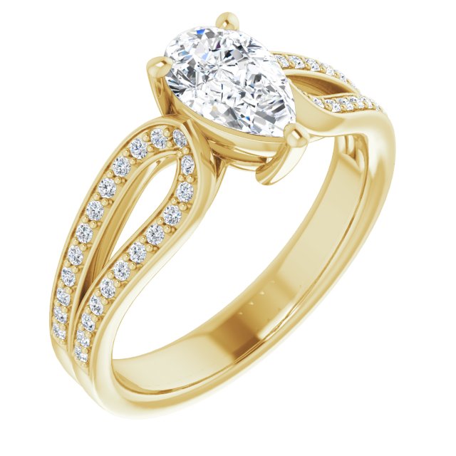 10K Yellow Gold Customizable Pear Cut Design featuring Shared Prong Split-band