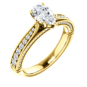 Cubic Zirconia Engagement Ring- The Claudia Jeanine (Customizable Pear Cut Three Sided Band)