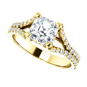 Cubic Zirconia Engagement Ring- The Marilyn (Customizable Cathedral-set Asscher Cut Center with Split-Pavé Band and Prong Accents)