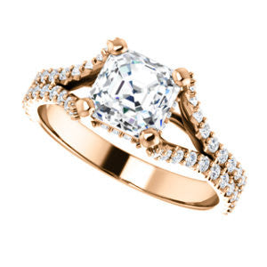 Cubic Zirconia Engagement Ring- The Marilyn (Customizable Cathedral-set Asscher Cut Center with Split-Pavé Band and Prong Accents)