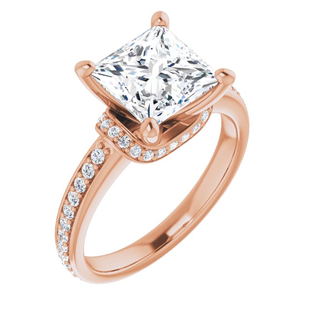 Cubic Zirconia Engagement Ring- The Ella (Customizable Princess/Square Cut Setting with Organic Under-halo & Shared Prong Band)
