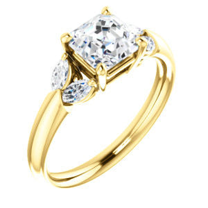 Cubic Zirconia Engagement Ring- The Leeanne (Customizable 5-stone Design with Asscher Cut Center and Marquise Accents)