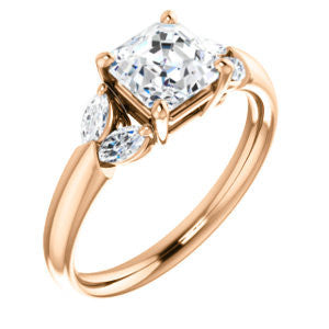 Cubic Zirconia Engagement Ring- The Leeanne (Customizable 5-stone Design with Asscher Cut Center and Marquise Accents)