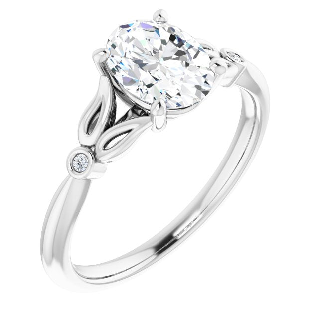 Cubic Zirconia Engagement Ring- The Dayanny (Customizable 3-stone Oval Cut Design with Thin Band and Twin Round Bezel Side Stones)