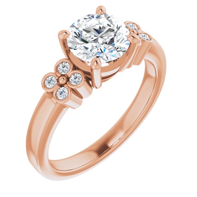 10K Rose Gold Customizable 9-stone Design with Round Cut Center and Complementary Quad Bezel-Accent Sets