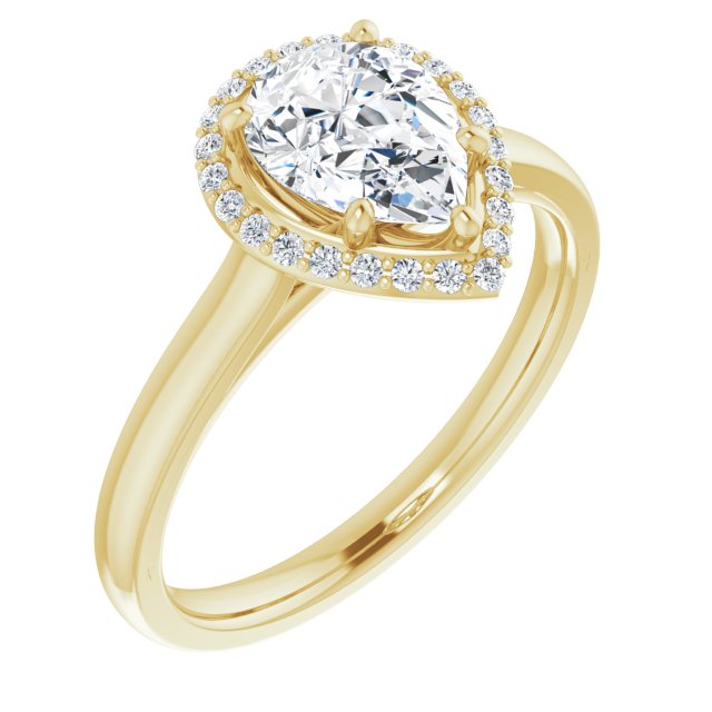 10K Yellow Gold Customizable Halo-Styled Cathedral Pear Cut Design