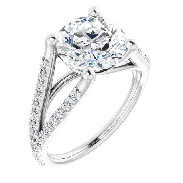 14K White Gold Customizable Cathedral-raised Round Cut Center with Exquisite Accented Split-band