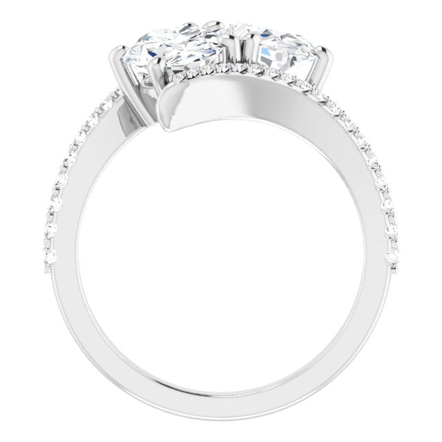 Cubic Zirconia Engagement Ring- The Nellie (Customizable Double Oval Cut 2-stone Design with Ultra-thin Bypass Band and Pavé Enhancement)