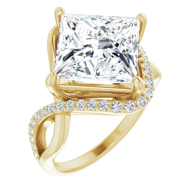 10K Yellow Gold Customizable Princess/Square Cut Design with Semi-Accented Twisting Infinity Bypass Split Band and Half-Halo