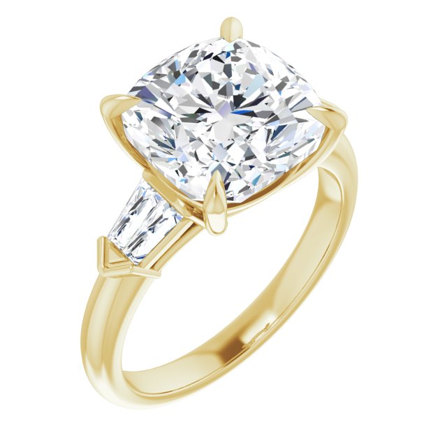 10K Yellow Gold Customizable 5-stone Design with Cushion Cut Center and Quad Baguettes