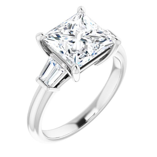 10K White Gold Customizable 5-stone Princess/Square Cut Style with Quad Tapered Baguettes