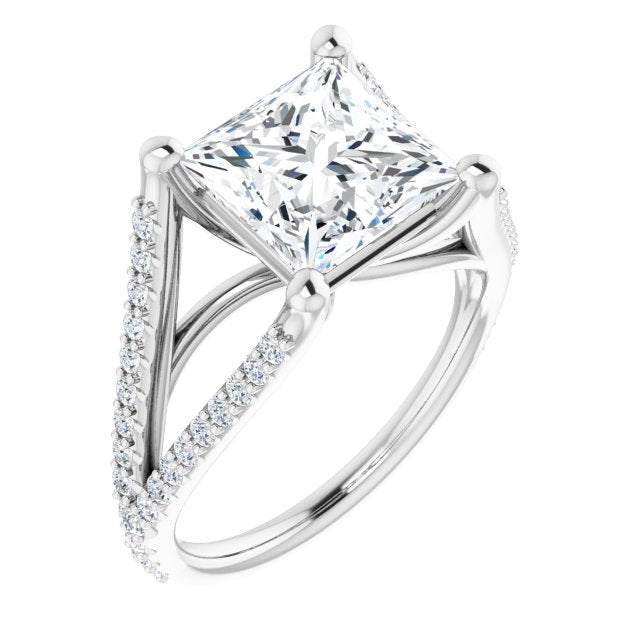 10K White Gold Customizable Cathedral-raised Princess/Square Cut Center with Exquisite Accented Split-band