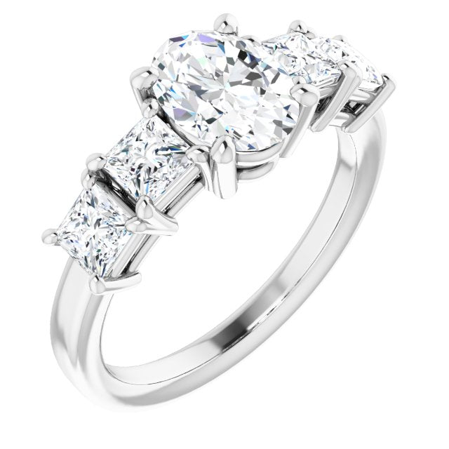 Cubic Zirconia Engagement Ring- The Abril (Customizable 5-stone Oval Cut Style with Quad Princess-Cut Accents)