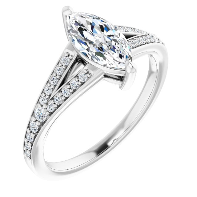 10K White Gold Customizable Marquise Cut Center with Thin Split-Shared Prong Band