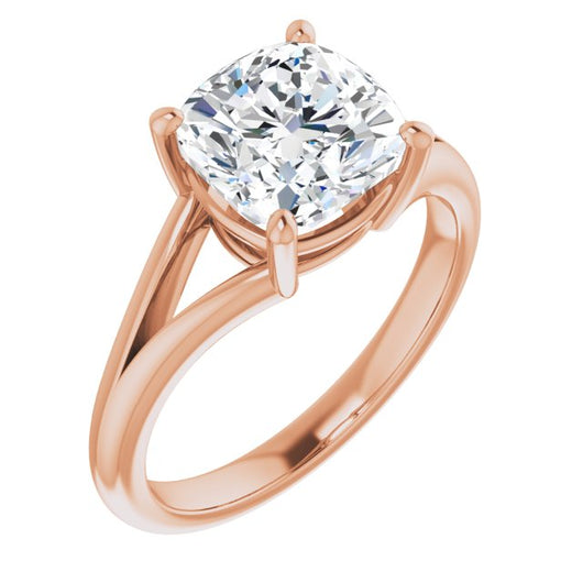 10K Rose Gold Customizable Cushion Cut Solitaire with Tapered Split Band