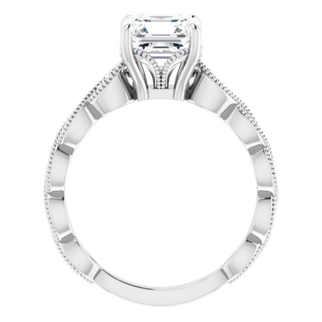 Cubic Zirconia Engagement Ring- The Shanice (Customizable Asscher Cut Artisan Design with Scalloped, Round-Accented Band and Milgrain Detail)