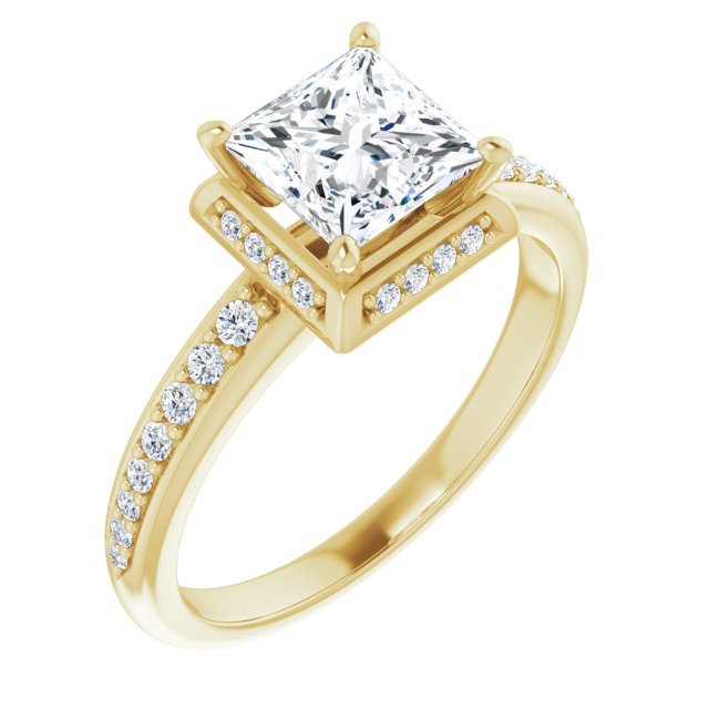 10K Yellow Gold Customizable Princess/Square Cut Design with Geometric Under-Halo and Shared Prong Band