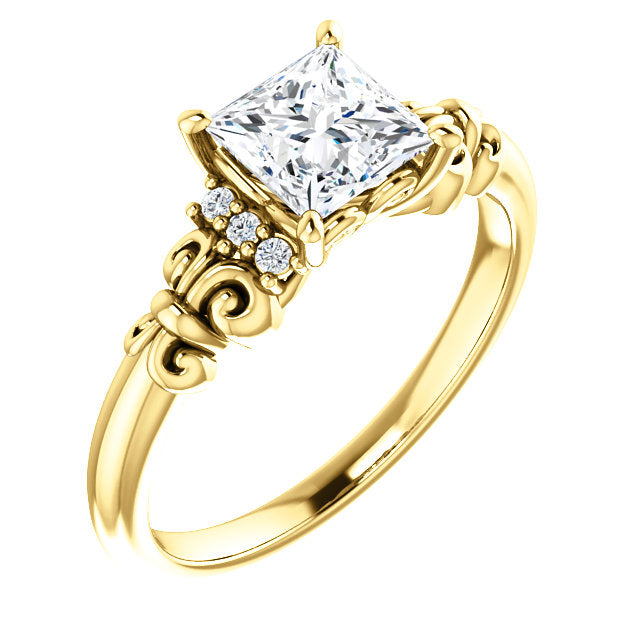 10K Yellow Gold Customizable 7-stone Princess/Square Cut Design with Vertical Round-Channel Accents