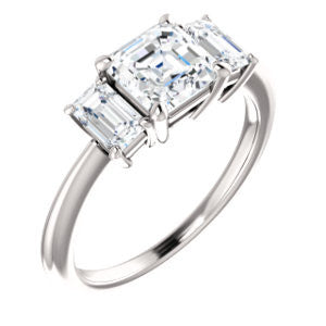 Cubic Zirconia Engagement Ring- The Andrea (Customizable Asscher Cut 3-stone with Dual Emerald Cut Accents)