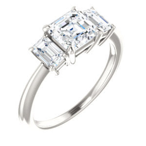 Cubic Zirconia Engagement Ring- The Andrea (Customizable Asscher Cut 3-stone with Dual Emerald Cut Accents)