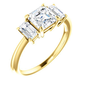 Cubic Zirconia Engagement Ring- The Andrea (Customizable Asscher Cut 3-stone with Dual Emerald Cut Accents)