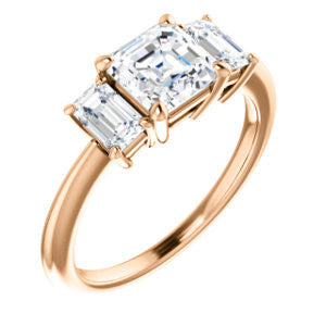 Cubic Zirconia Engagement Ring- The Andrea (Customizable Asscher Cut 3-stone with Dual Emerald Cut Accents)