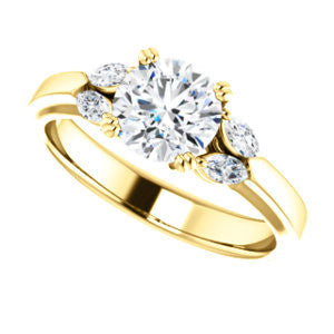 Cubic Zirconia Engagement Ring- The Melitza (Customizable Round Cut 5-stone with Marquise Accents)