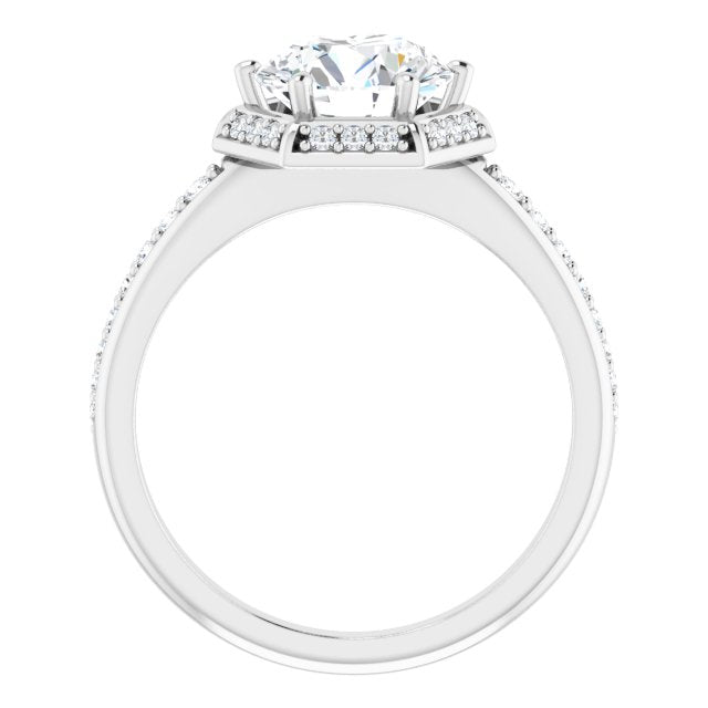 Cubic Zirconia Engagement Ring- The Gwen Noelle (Customizable Round Cut Design with Geometric Under-Halo and Shared Prong Band)