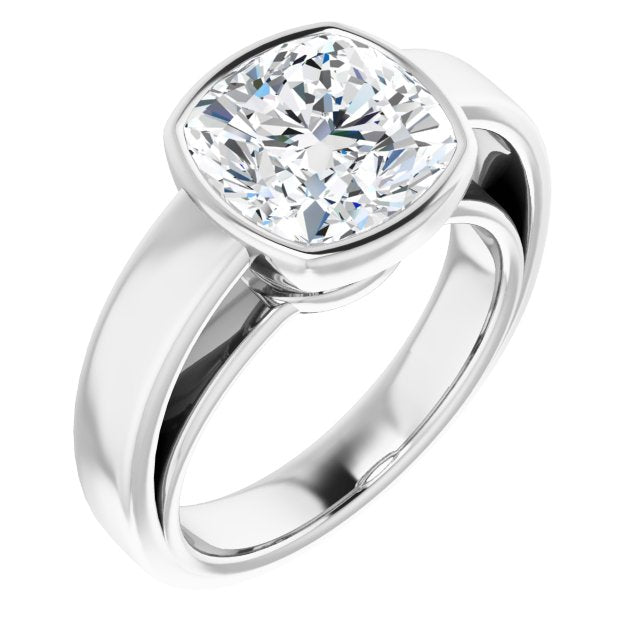 10K White Gold Customizable Cathedral-Bezel Cushion Cut Solitaire with Wide Band
