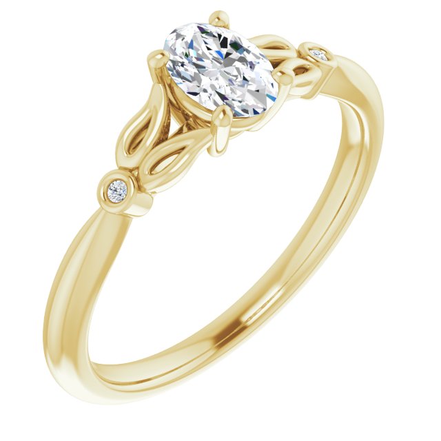 10K Yellow Gold Customizable 3-stone Oval Cut Design with Thin Band and Twin Round Bezel Side Stones